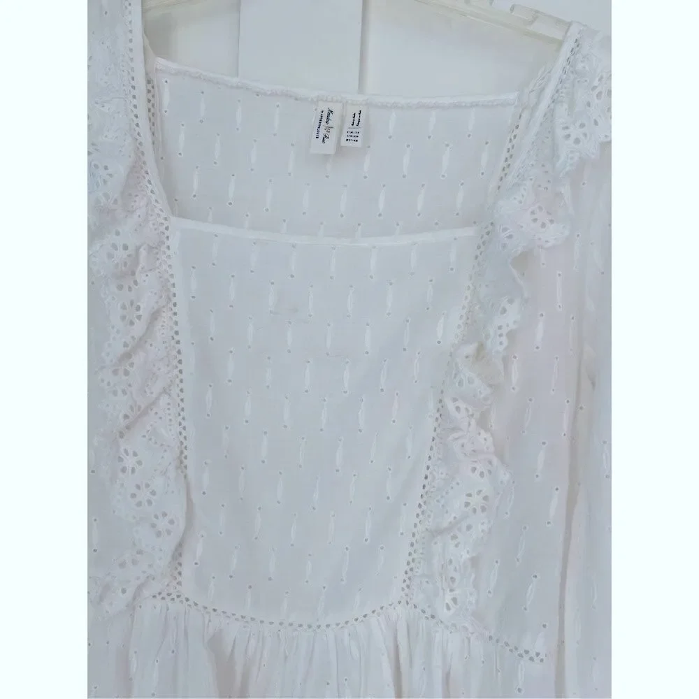 Anthropologie Meadow Rue White Edelyn Ruffled Eyelet Summer Blouse Top Sz 10